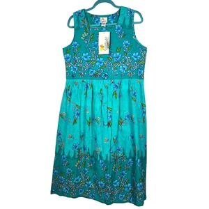 Daffodil Jade Green Floral Cotton Sleeveless Midi Dress Womens Medium NWT‎